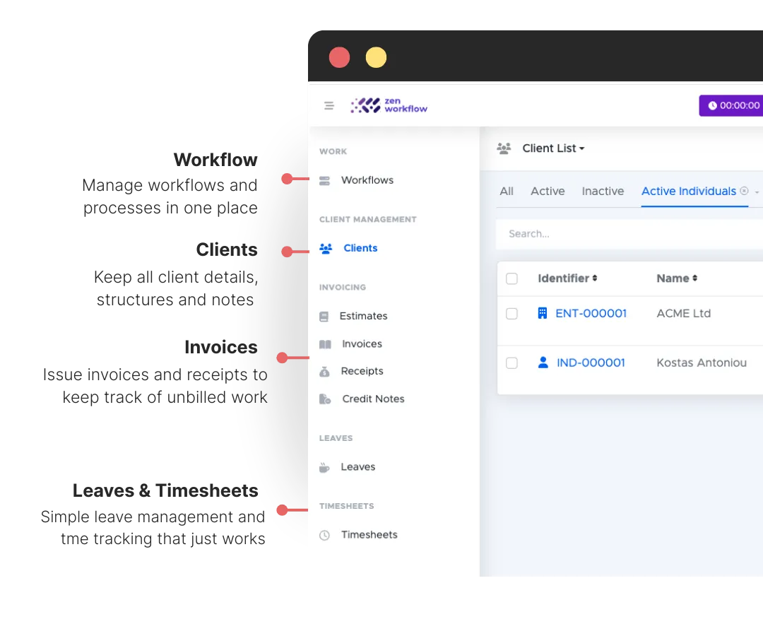 ZenWorkflow practice management dashboard overview