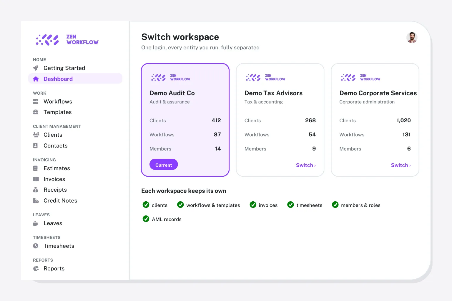 Comparison hero: workspace switcher in the app (illustration)
