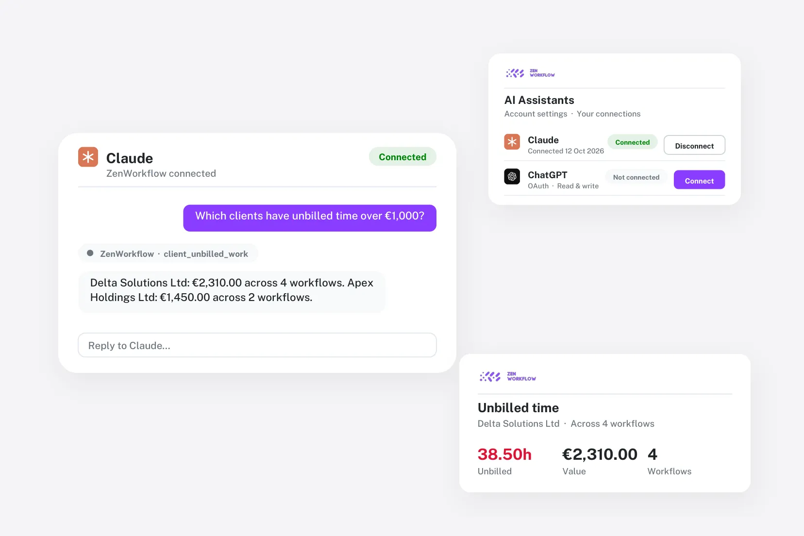 Claude and ChatGPT integration: assistant answering from live data (illustration)
