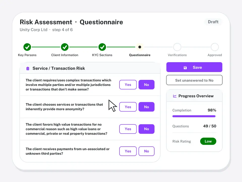 AML client risk questionnaire