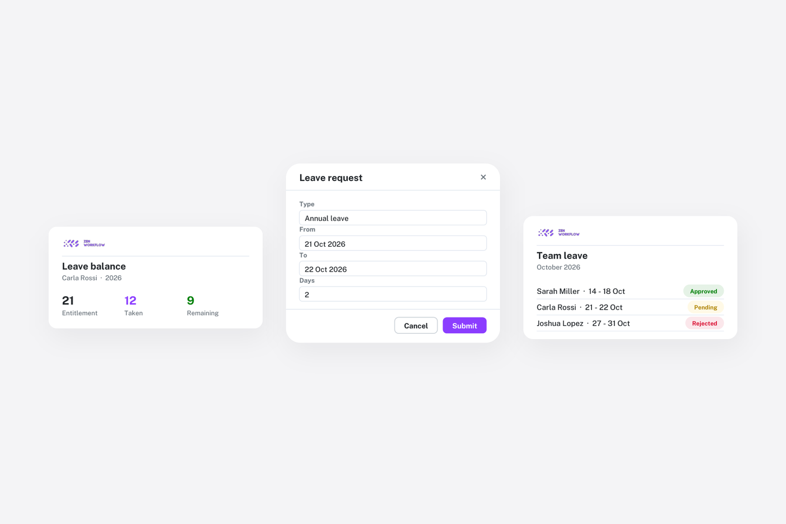 Blog cover: leave balance, leave request and the team leave list (illustration)