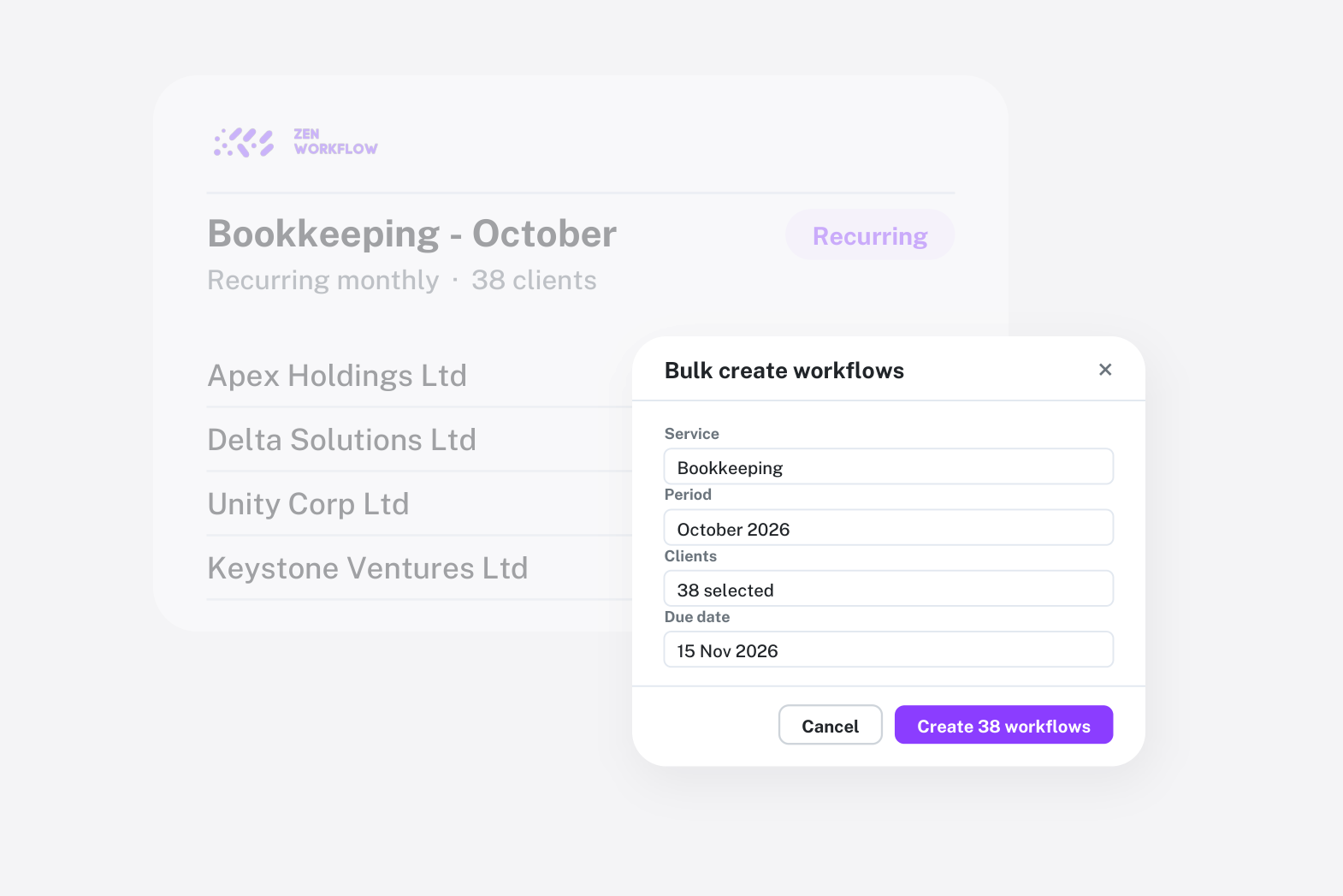 Blog cover: recurring bookkeeping workflows created in bulk (illustration)