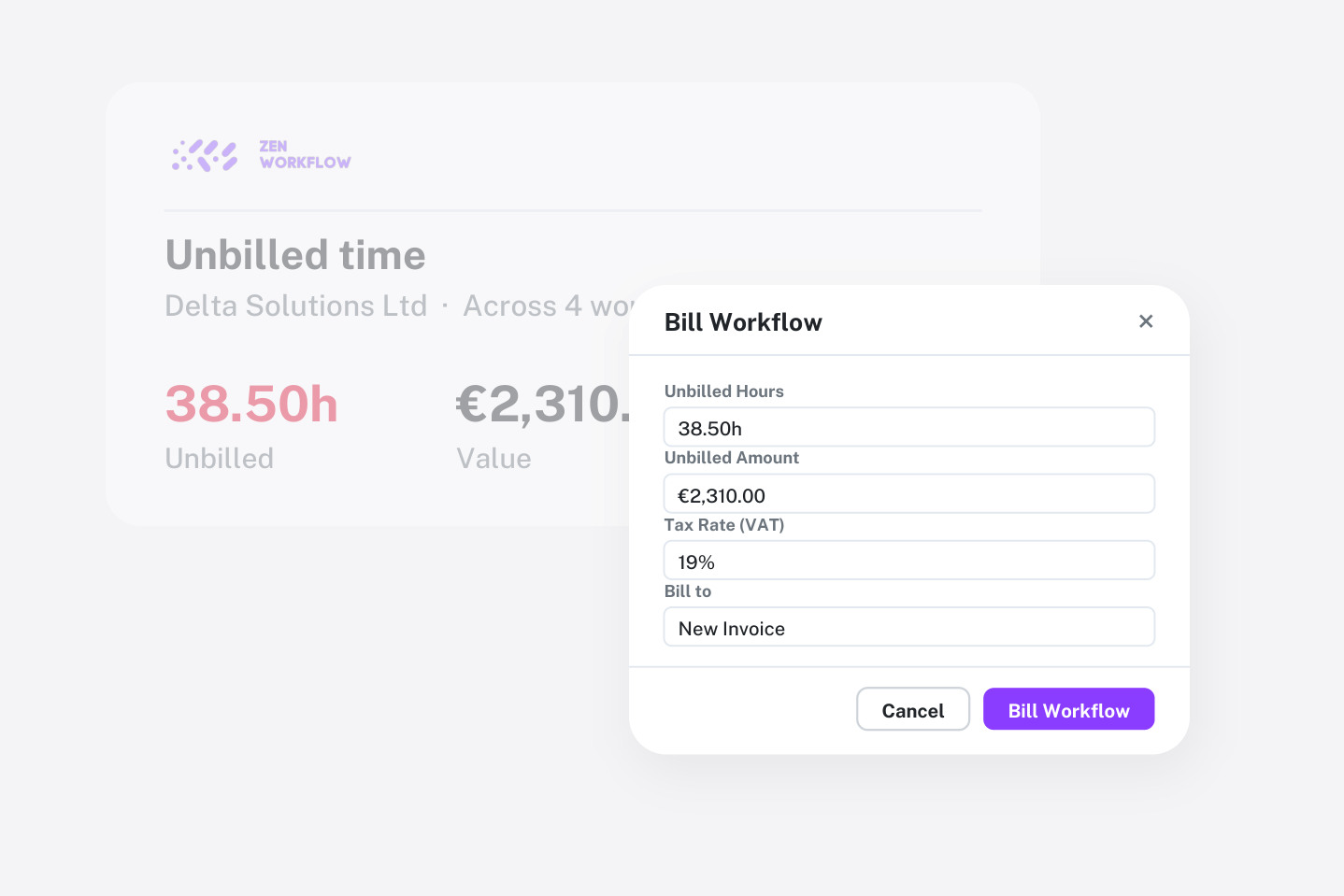 Blog cover: unbilled time with the Bill Workflow dialog (illustration)