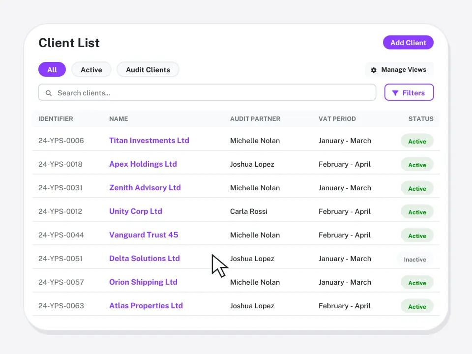 Client list with assigned services
