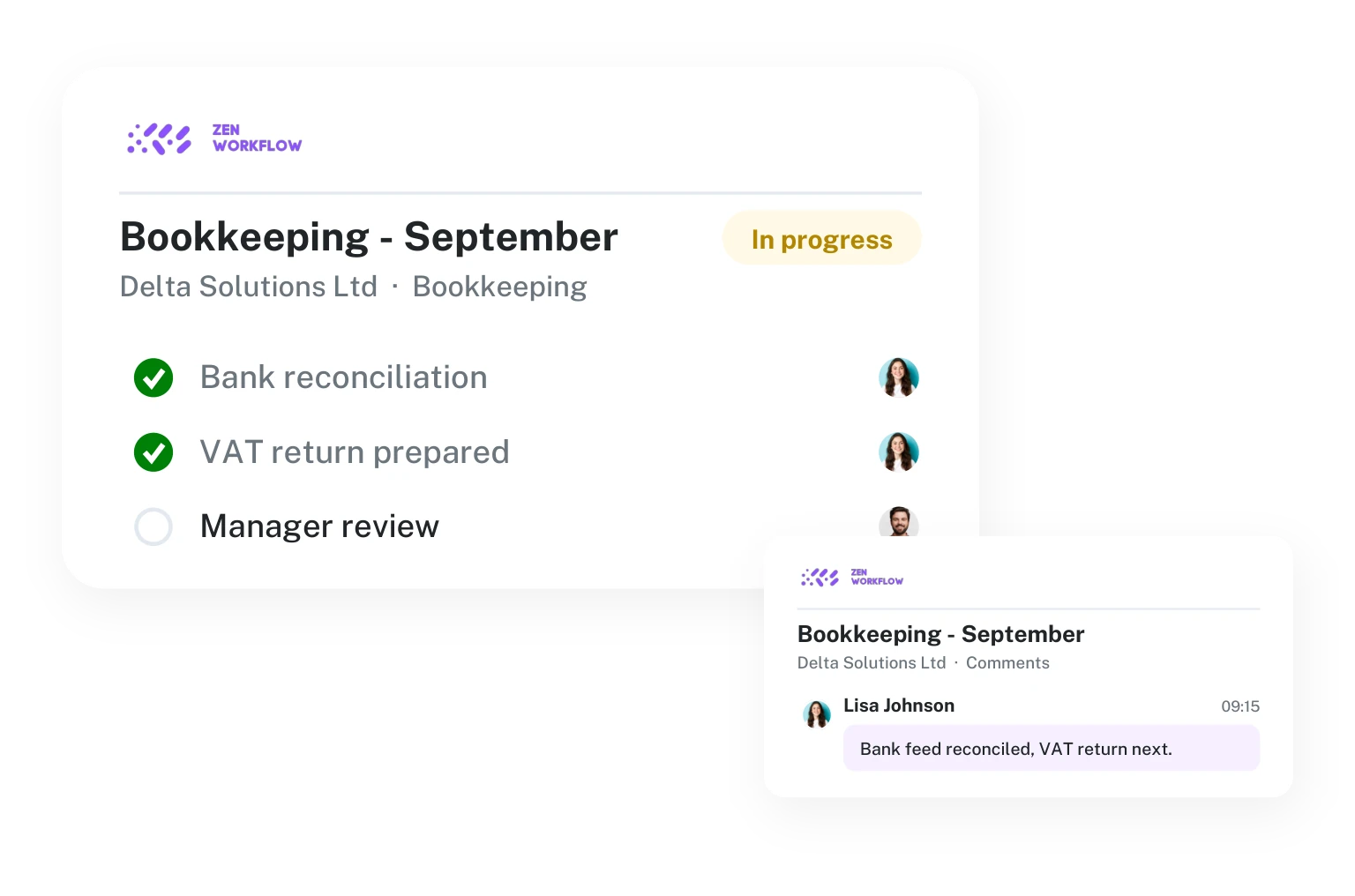 Bookkeeping workflow checklist with reviewer (illustration)