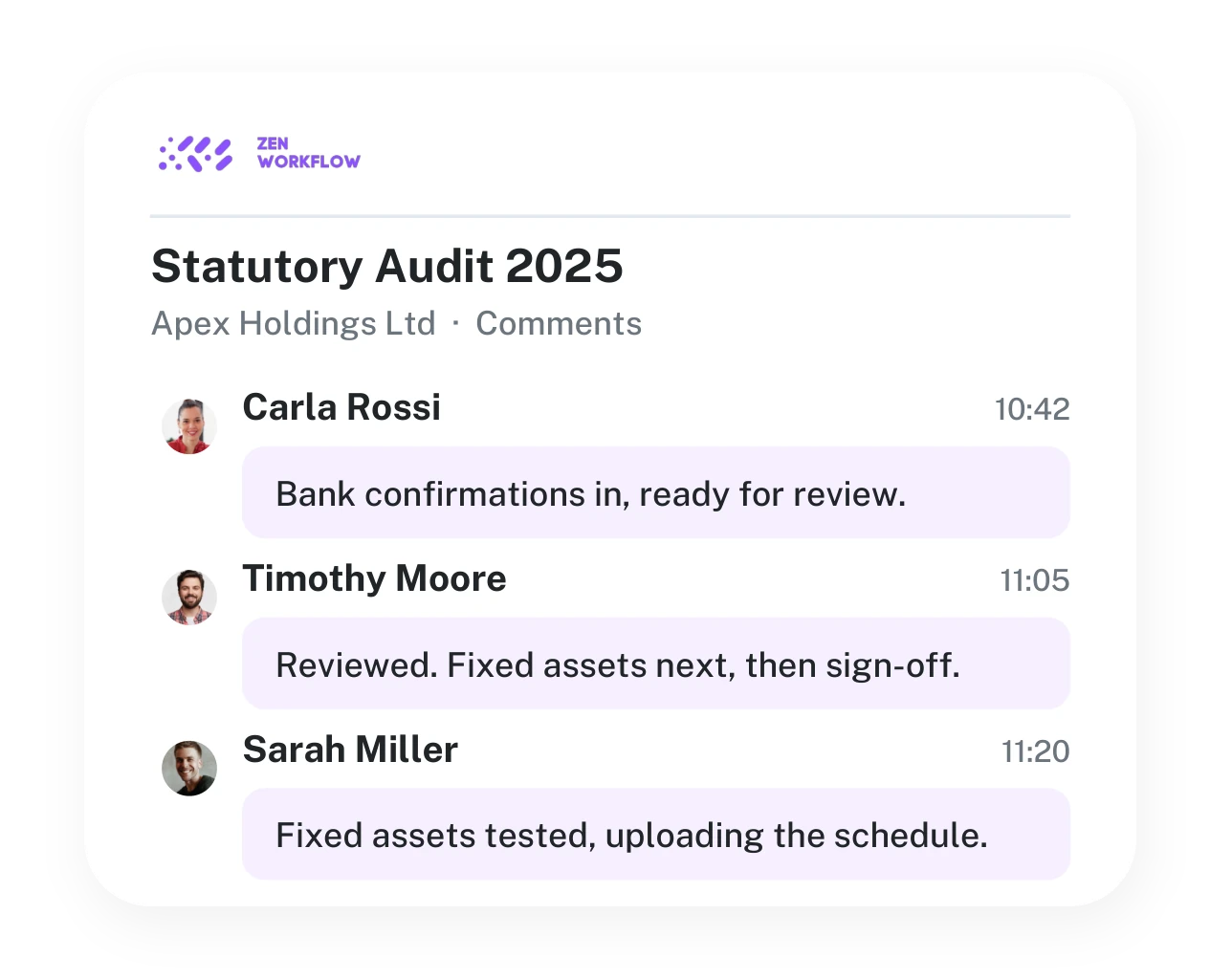 Comment thread on an audit workflow (illustration)