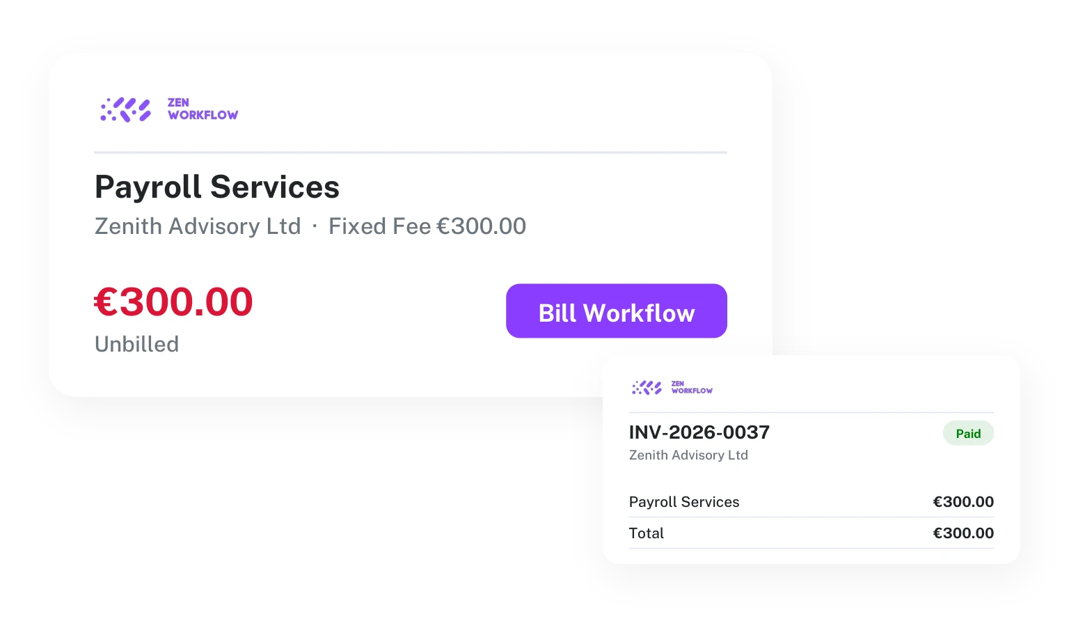 Recurring payroll fee ready to Bill Workflow (illustration)