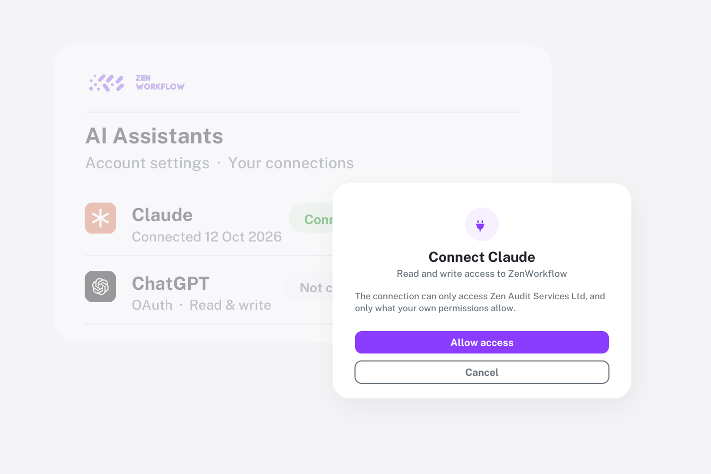 Claude and ChatGPT integration: OAuth approval and connections (illustration)