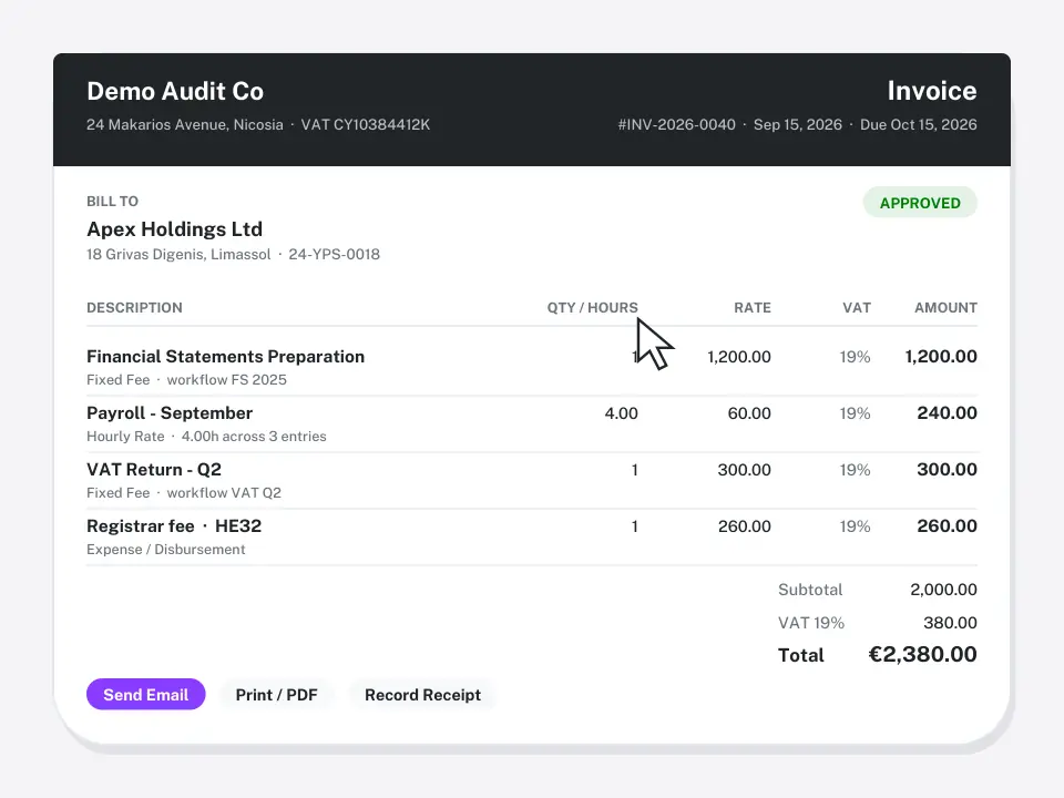Approved invoice ready to send