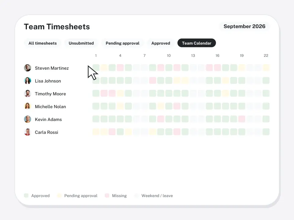 Team timesheets monthly overview