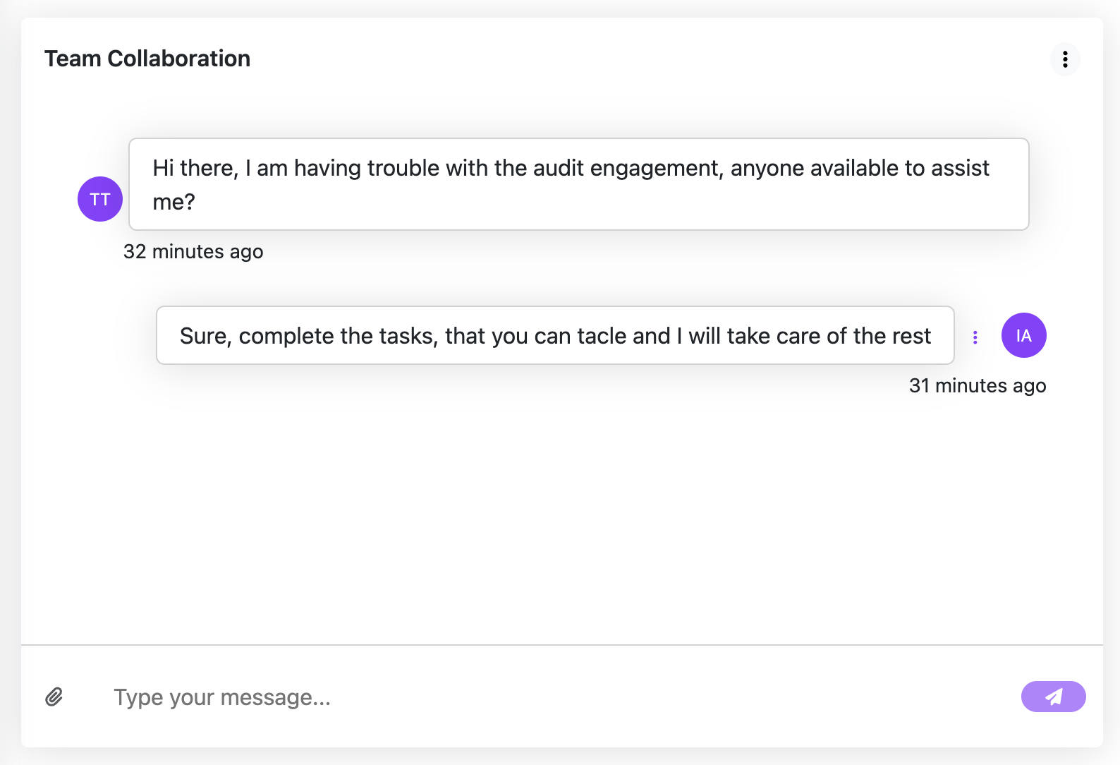 Team chat for audit engagement help